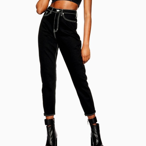 Topshop Denim - Topshop Neon Stitch High Waist Tapered Mom Jeans